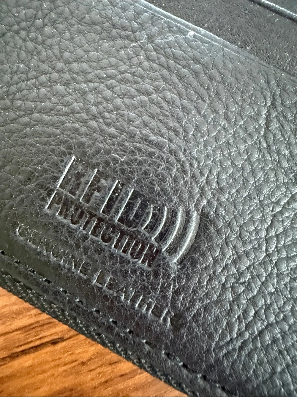 Black Leather Trifold Wallet with ID Window leather